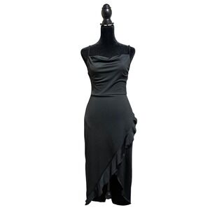 MRT 1030 tulip hem ruffle cowl neck slip dress women's S LBD cocktail event